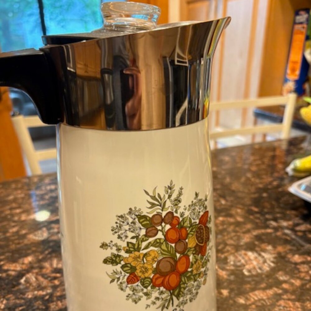 Vintage CorningWare Stovetop Percolator 10 Cup Spice Of Life (70s)